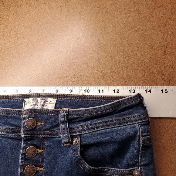 We The Free Exposed Button Fly Bootcut Jeans Wmns 27 Blue Dark Wash Cowgirl Y2K - Picture 8 of 13